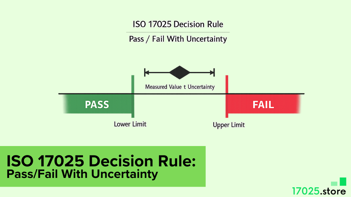 ISO 17025 decision rule pass/fail with uncertainty shown between lower and upper limits